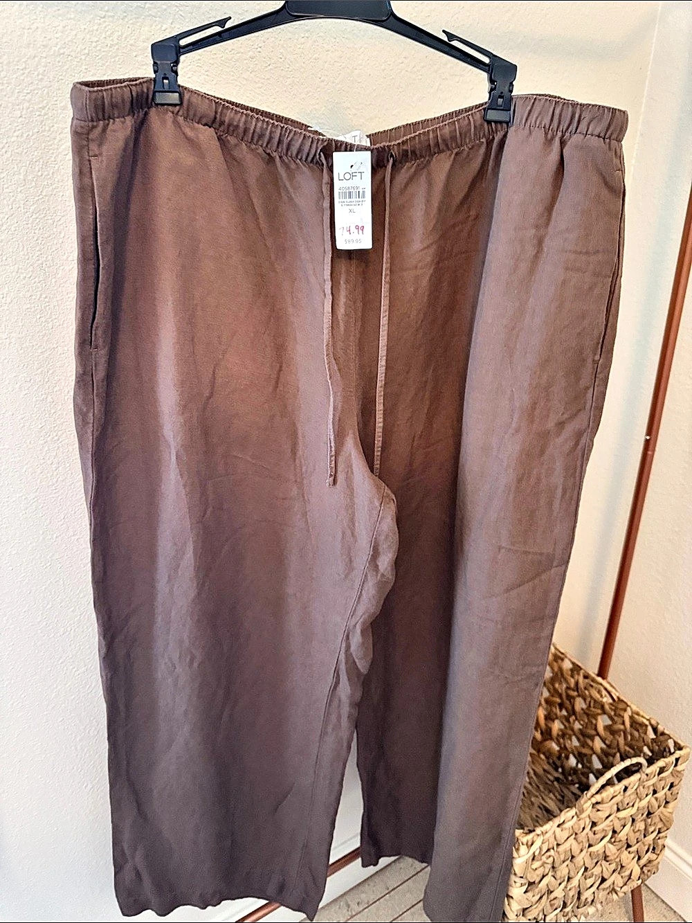 LOFT Wide Leg Linen-Blend Pants in Brown XL NWT